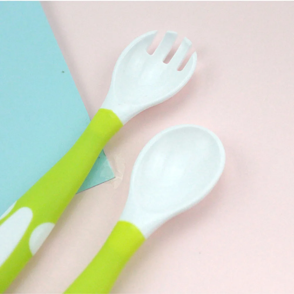 

3Sets Spoon Fork Set Baby Feeding Tableware Safe -Feeding Practice Utensils Pink Green Blue Baby Spoon and Fork
