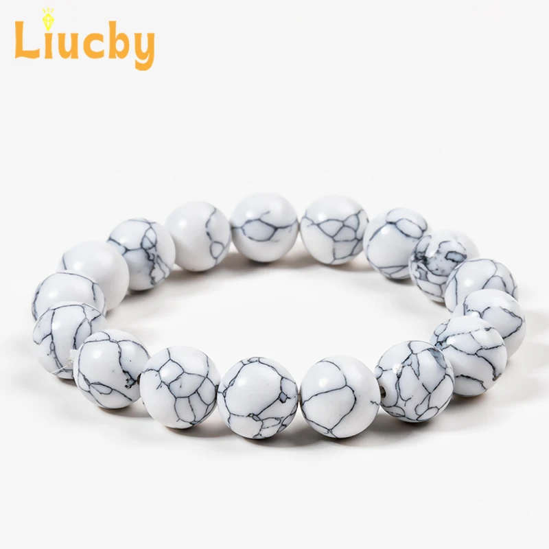 

Белые бирюзовые браслеты, гладкие бусины для изготовления ювелирных изделий, сделай сам, женские аксессуары на Рождество и Хэллоуин, 15 дюймов, оптовая продажа, 4/6/8/10/12 мм