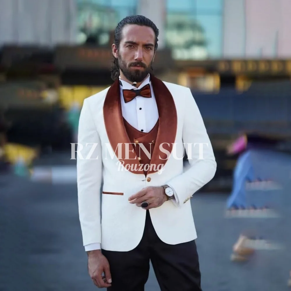 

Мужские костюмы-смокинги с цветочным жаккардовым узором, приталенного кроя, 3-х предметные, с шалевым воротником, для свадеб и торжеств