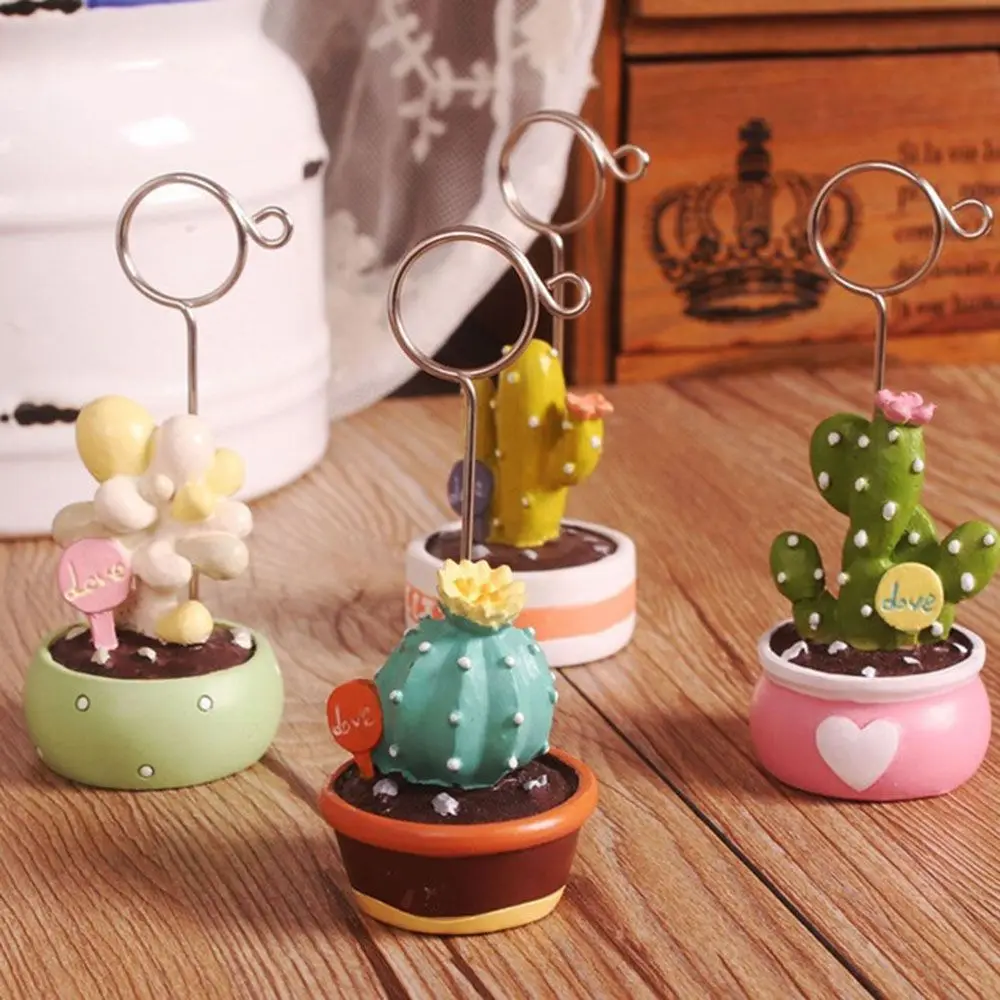 Creative Succulent Note Clip Mini Bonsai Simulation Cactus Desktop Ornaments Desk Message Clip Business Card Holder Decoration