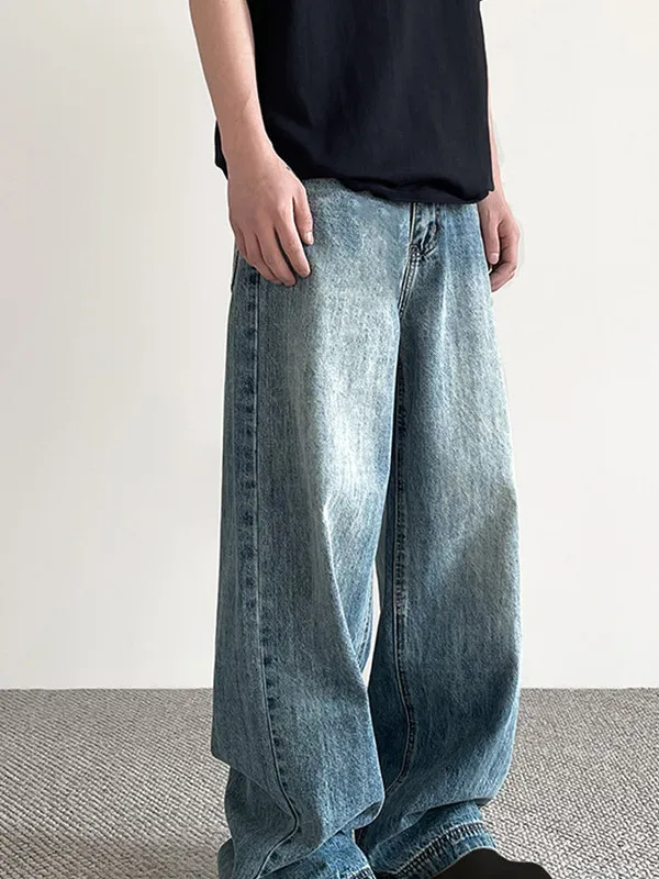 

Мужские джинсы в стиле ретро, американские, из плотного денима, прямого кроя, свободные, длинные, модные, повседневные, с высокой талией