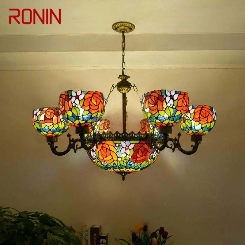 

RONIN Tiffany European Living Room PendantLamp Vintage Creative Color Glass restaurant Bedroom Hotel Chandelier