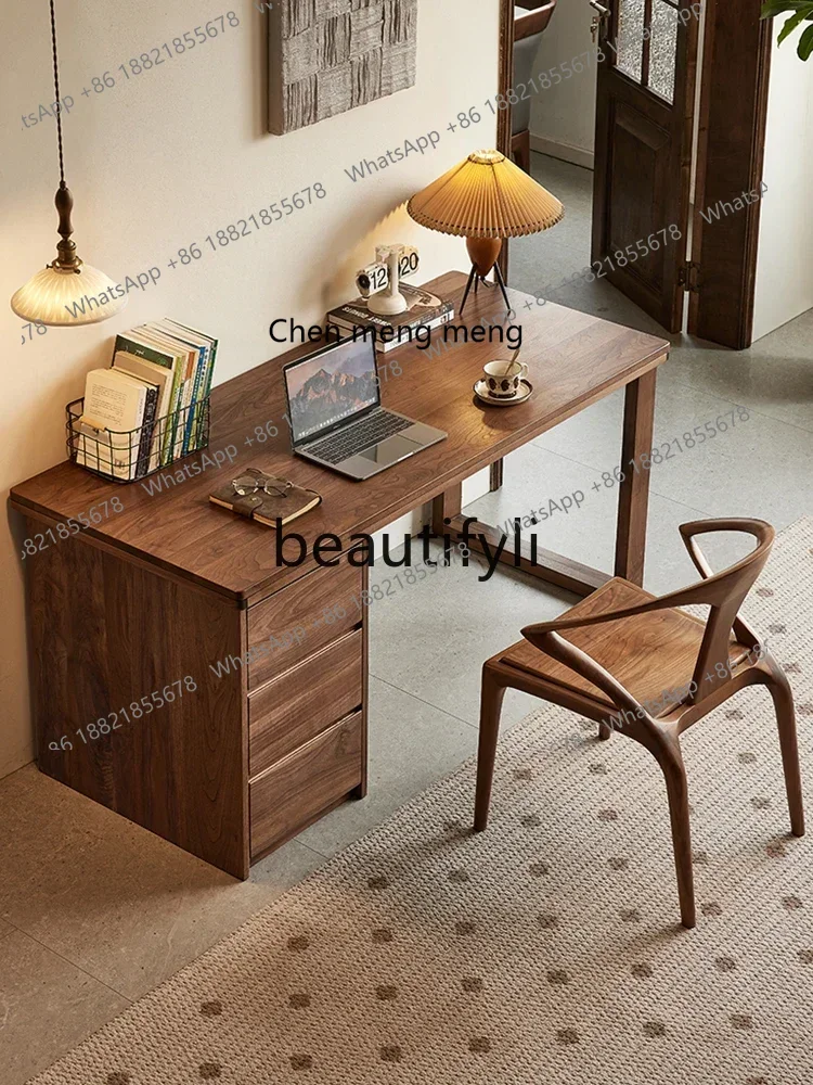 

D178 North American black walnut desk Nordic simple solid wood writing desk with drawer computer desk