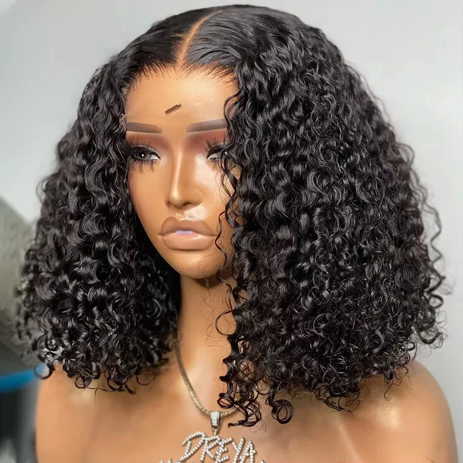250% Density Indian Raw Wate Wave Short Bob 13x4 HD Lace Front Human Hair Wig Glueless Lace Frontal Wigs Pre Plucked Curly Wig