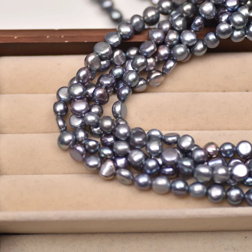 7-8mm3A Natural Freshwater Black Irregular Baroque Bead Premium Pearl Jewelry Make DIY Personality Bracelet Necklace Accessories