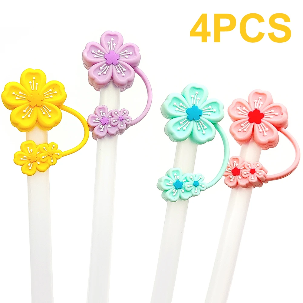 4Pcs Silicone Cherry Blossoms Straw Covers 10mm Sakura Straw Tips Protectors Dust-Proof for Stanley 30/40oz Tumbler Accessories