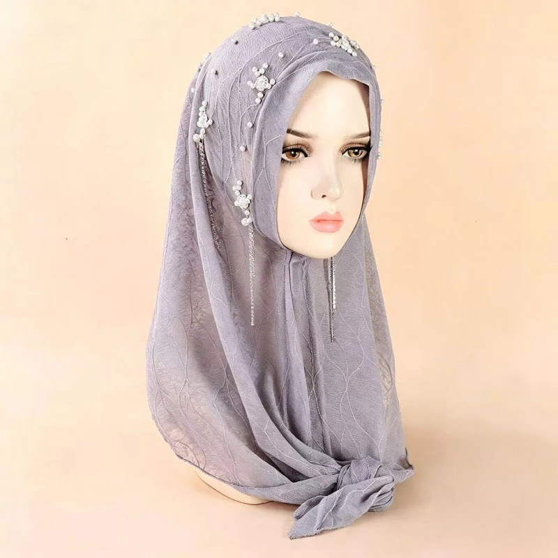 New Pearl Bag Headscarf, Nail Pearl Casual Triangle Scarf, Breathable Thin Scarf, Versatile Women's Headscarf