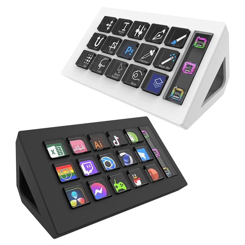 لبرمجة ألعاب StreamDeck لوحة مفاتيح قابلة للتخصيص 15 مفتاحًا وحدة تحكم بزر LCD لوحة مفاتيح مرئية لهدية Windows/MacOS