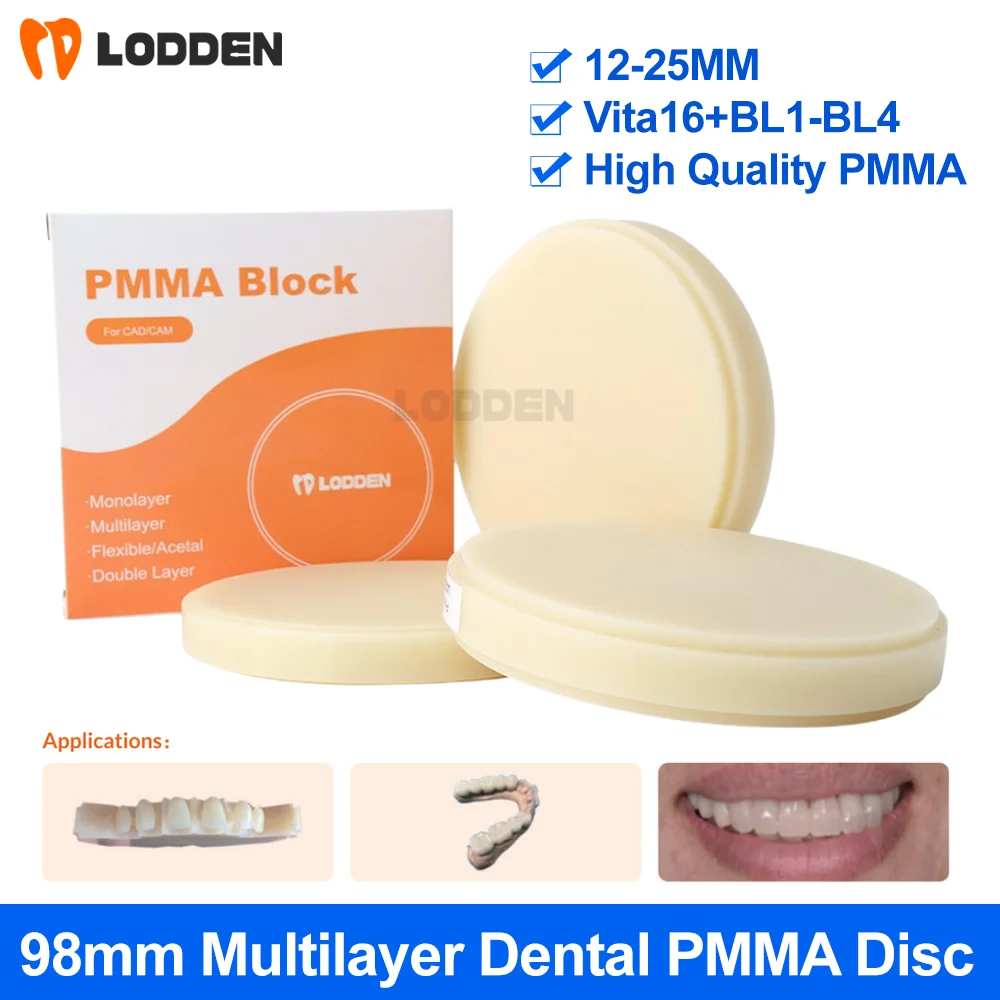 

Lodden Dental Многослойный блок из ПММА 98 мм CAM/CAD Открытая система 12-25 мм Смола диск Материал для стоматологической лаборатории Временные восстановления
