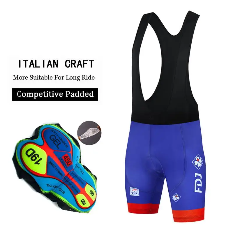 

FDJ Summer Men Bike 19D Gel Padded Bicycle Pants Cycling Bib Shorts Road Bike Bibs Tights Cycling MTB Bib Pants Quick Dry
