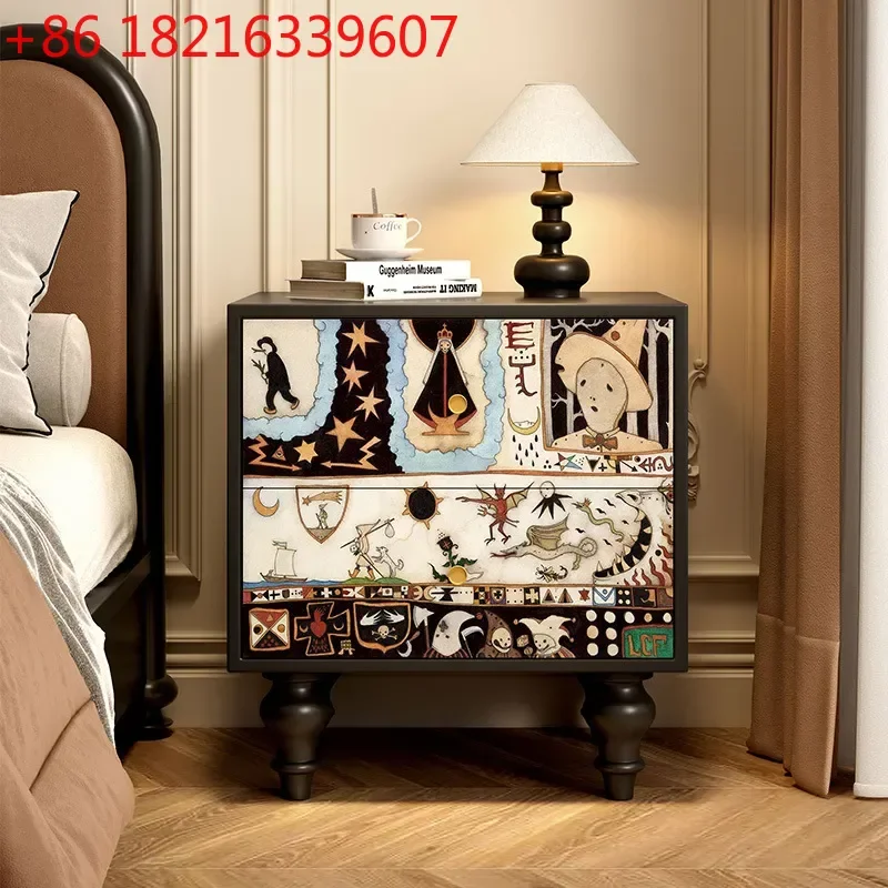 YAOSolid Wood Retro Storage Cabinet Bedroom Nightstand Living Room Side Table Chest of Drawers Multi Functional Furniture