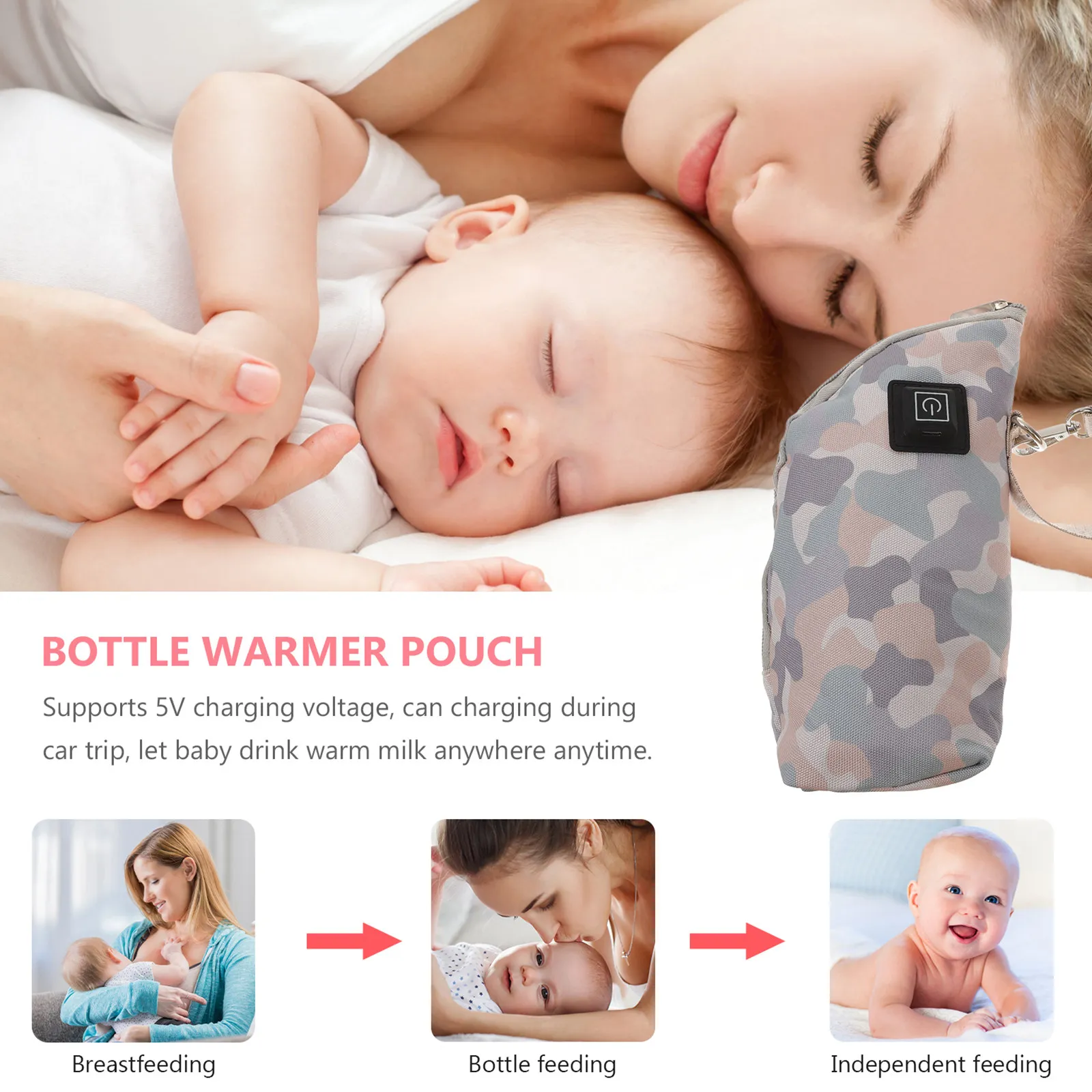 

1Set Milk Bottle Thermal Bag Car Trip Heating Pouch 3 Temperature Modes Nutrition Retention Bottle Warmer Pouch