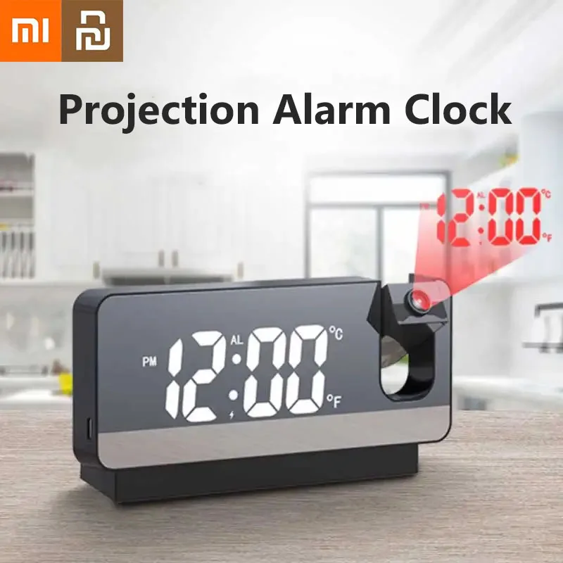 Xiaomi Youpin 180° Projection Digital Alarm Clock Temperature Humidity Night Mode Snooze Table Clock 12/24H Projector LED Clock