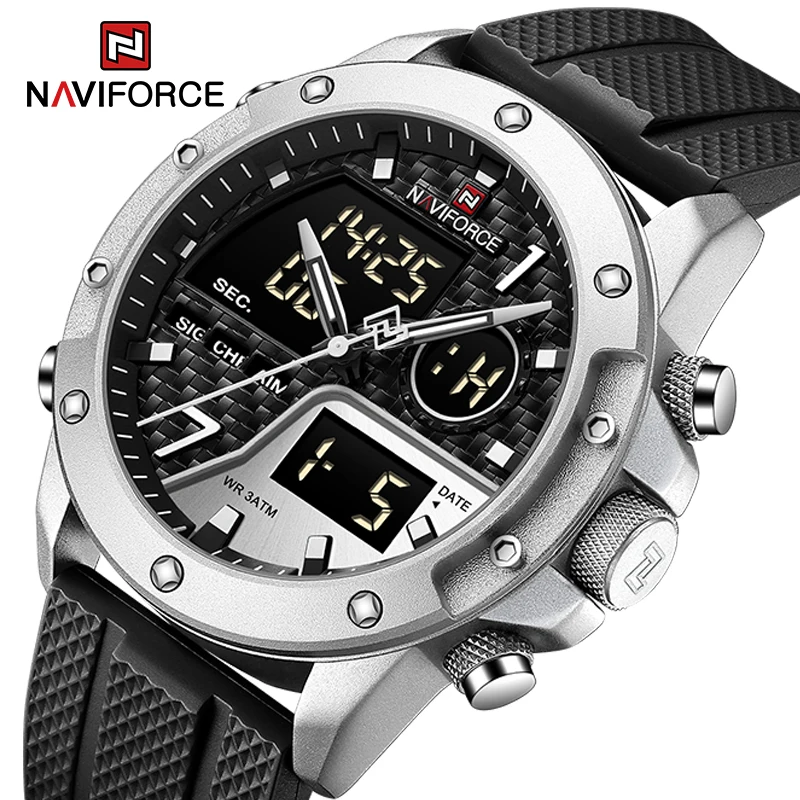 

Top Brand NAVIFORCE Sports Waterproof LCD Digital Display Man Clock Trend Casual Comfortable TPU Strap Luminous Quartz Men Watch