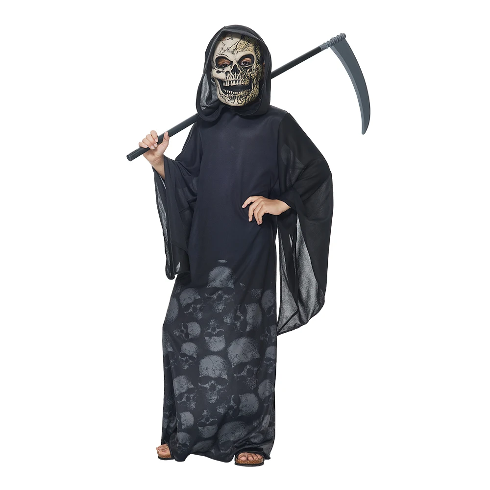 Girl The Dark Grim Reaper Halloween Costumes Boys Scary Skull Ghost Cosplay with Mask Carnival Easter Purim Fancy Dress