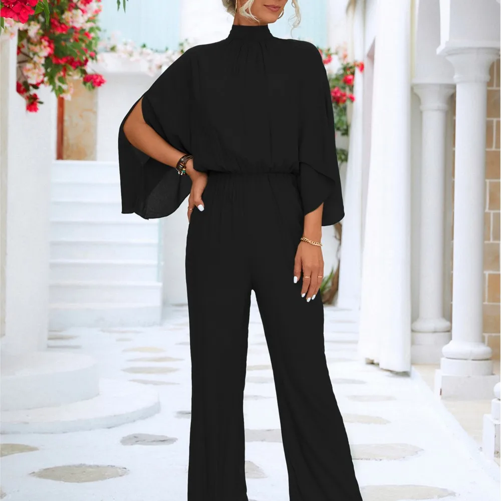 Fashion Half High Neck Open Sleeve Women Jumpsuit Spring Summer Sexy Backless Lacing Elegant Slim Pants Female Jumpsuit Library