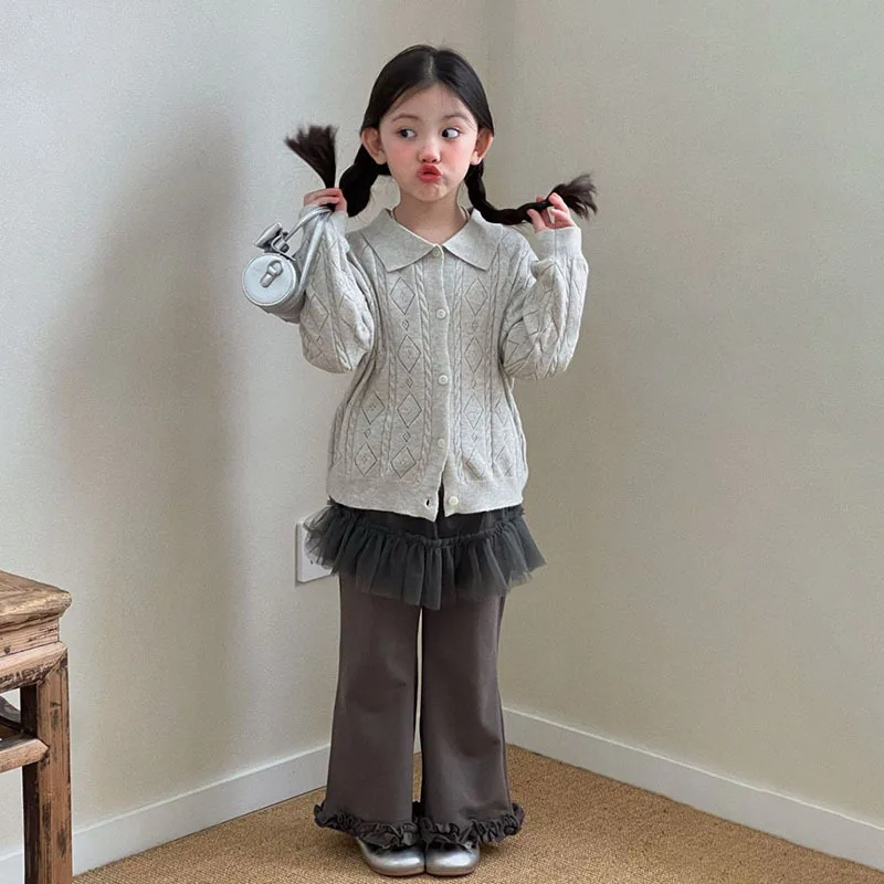 

Girls' Korean Spring 2026 Fashion Knitted Collar Top Fashion Solid Color Kids Outwear All-match Top Shirt