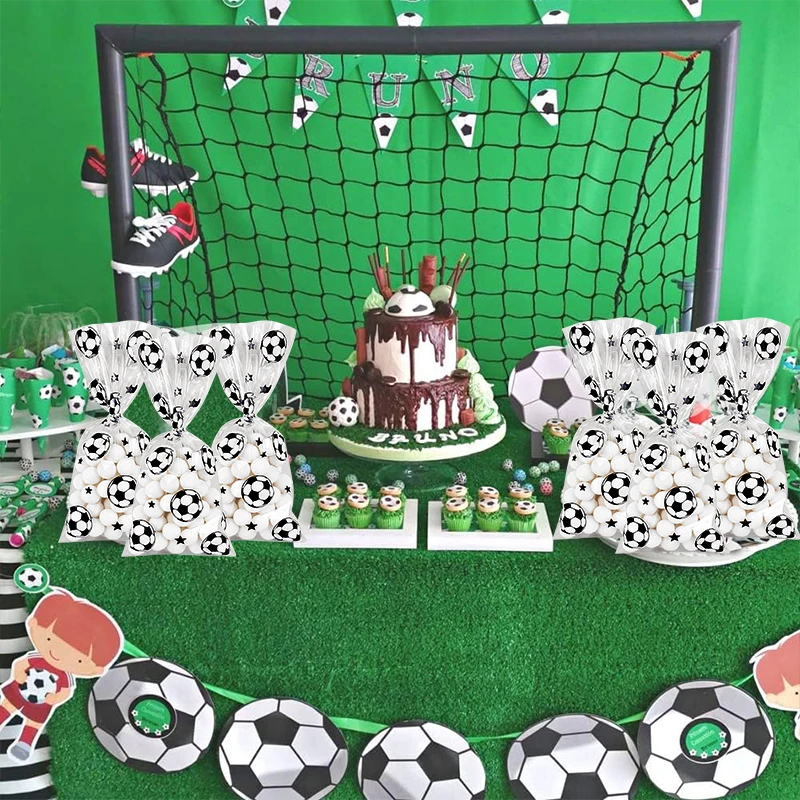25/50pcs Soccer Candy Bags Kids Boys Birthday Sport Football Themed Party Plastic Cookie Gift Packaging Bags Decoration Supply