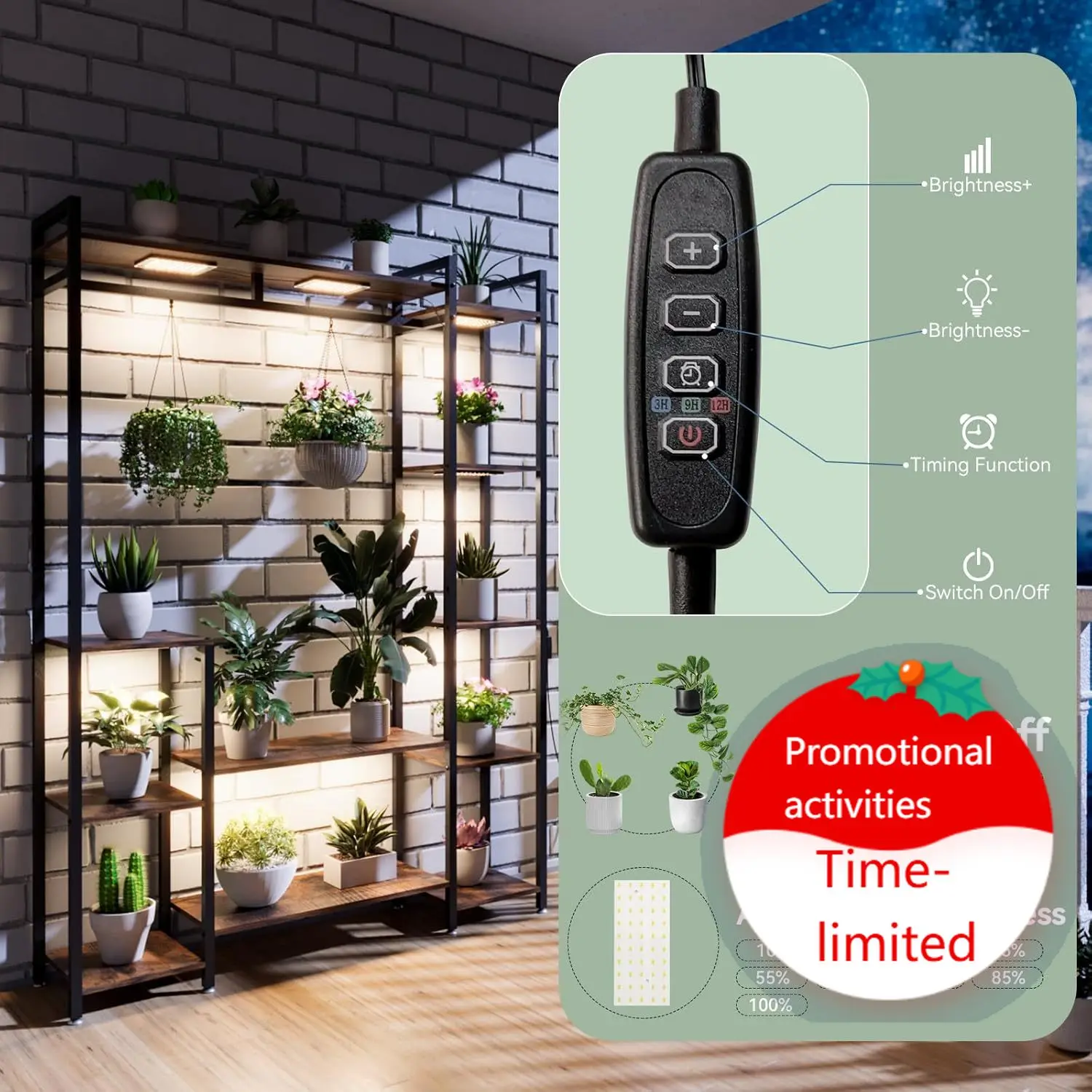 

Многоярусная подставка для растений с фитолампами, 11 уровней, деревянная, 62 дюйма в высоту, с металлическим каркасом, для комнатных растений