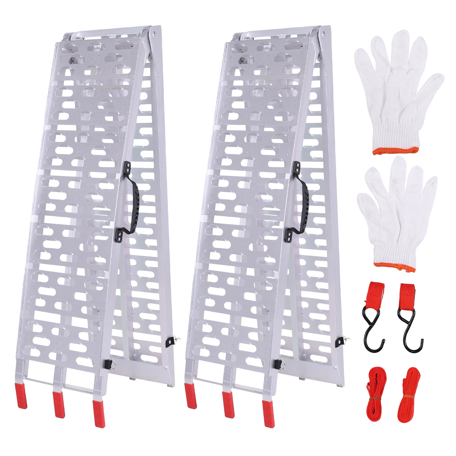 

2PCS 7.3ft Aluminum Trailer Ramp Folding Heavy Duty Loading Ramp with Load Straps for Pickup Trucks Motorcycles ATVs Lawn Mowers