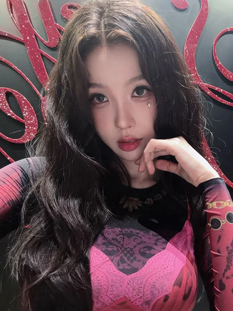 Weird Puss Art Print t-Shirt Women o-Neck Full Sleeve Skinny Elasticity Simple Classic Autumn Fashion Leisure Daily Streetwear