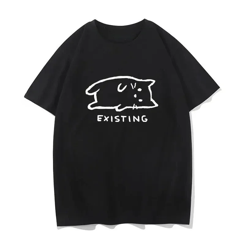 Existing Kitten Meme Printed Y2k Clothes Fashionable Women's Short Sleeved Summer Casual Round Neck Cheap T-hirt