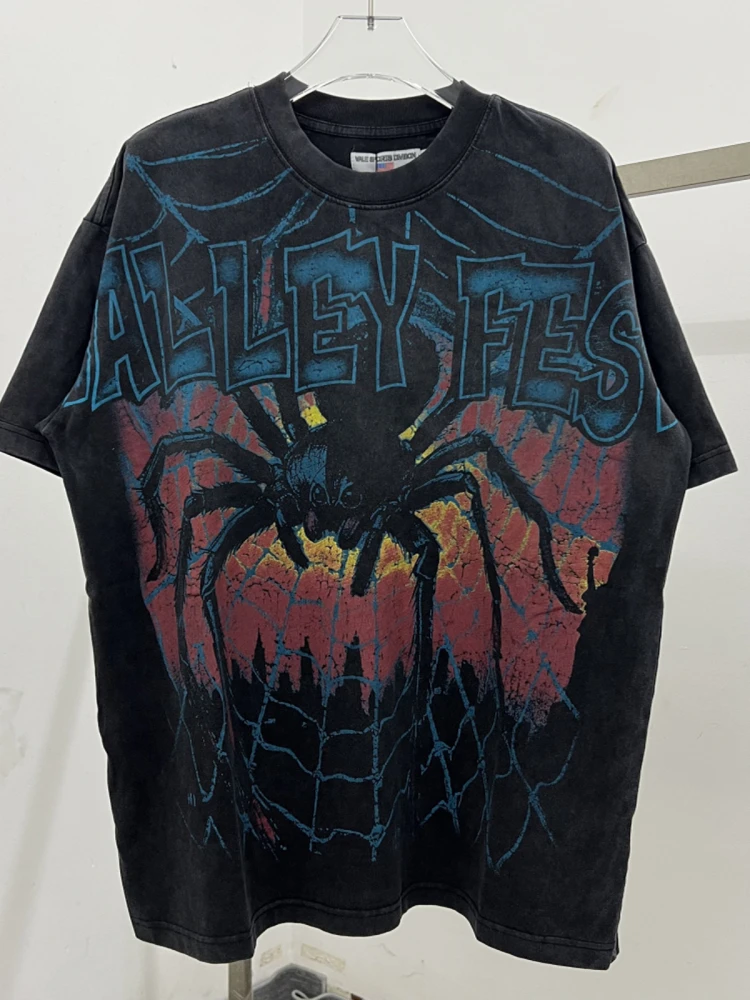 

American Sle New Brand VForever Heavy Waed Spider Print f Sve Men's T-irt Casual Loose Fit Summer Cotton Tee