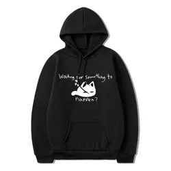 Manga Waiting for Something To Happen Omori Cat Print Hoodie Funny Cats Lover Sweatshirts Harajuku Anime Graphic Hoodies Unisex