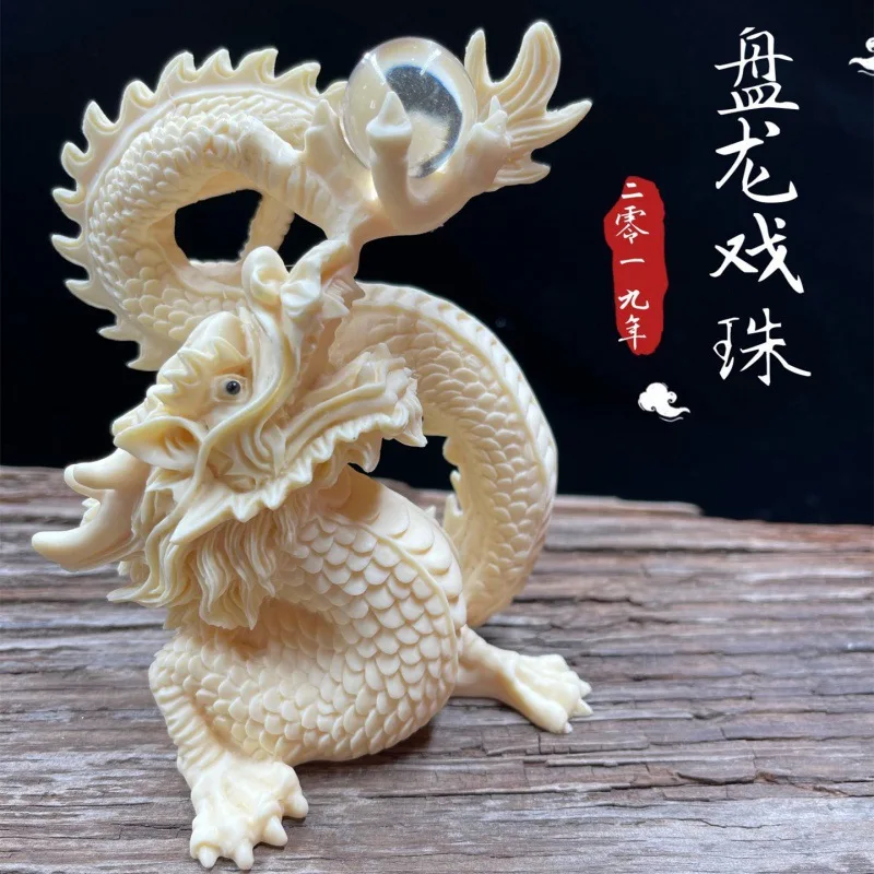 

Factory Direct Supply Ivory Fruit Carving Engraved Plate Dragon Playing Beads Decoration Tea Ornaments Home Decoration Desktop D