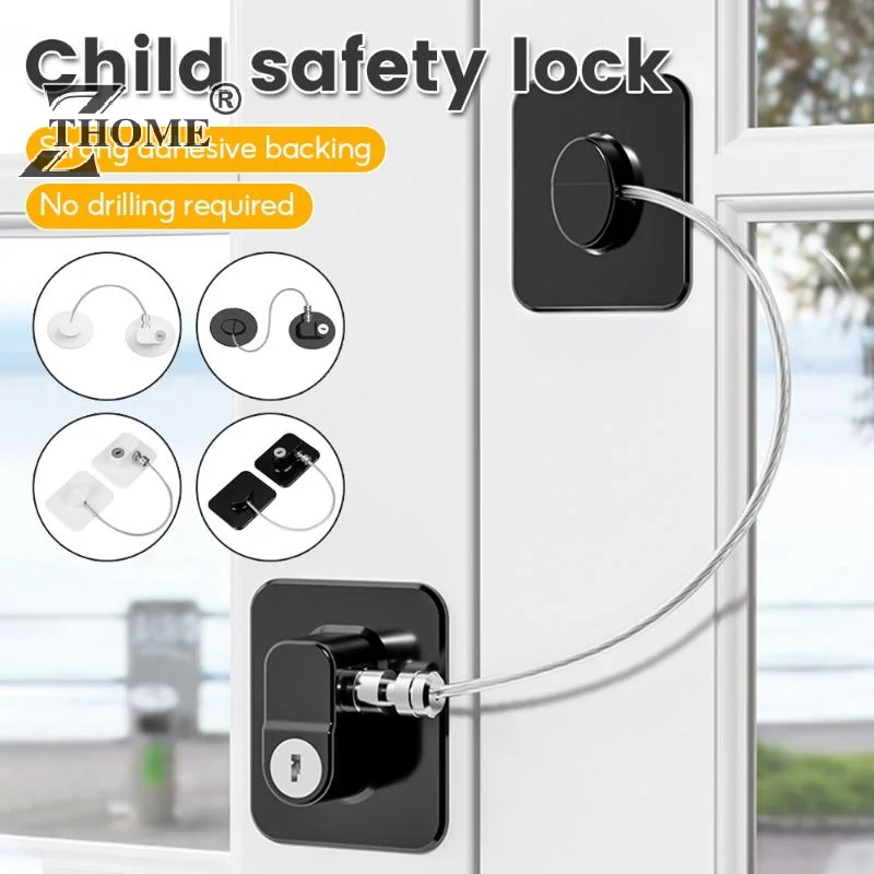 Combination Refrigerator Lock No Drill Adhesive Mount Heavy Duty Steel Cable For Childproofing Securing Cabinets Drawers Closets