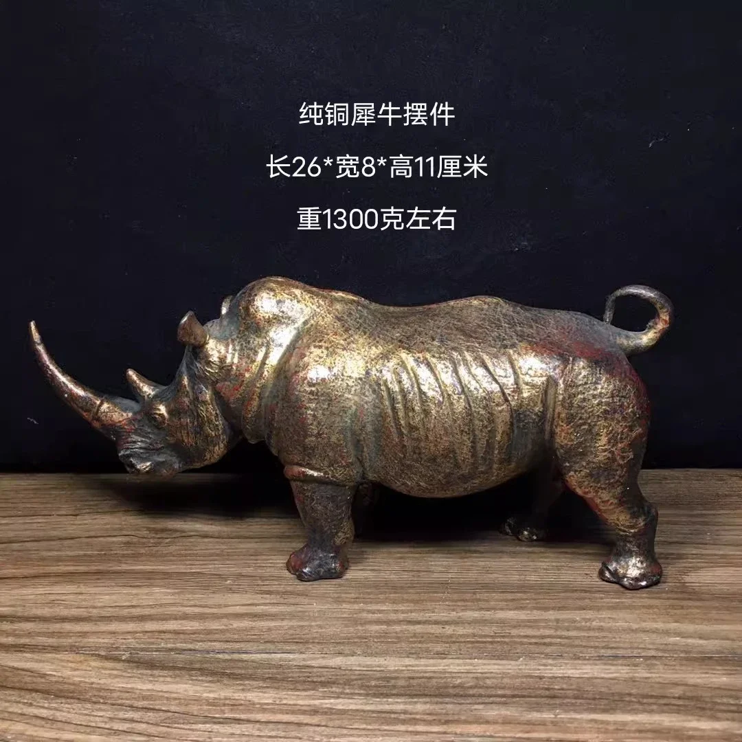 Exquisite Red Copper Antique Rhinoceros Home Decoration Statue Vintage Animal Figurine for Living Room Decor