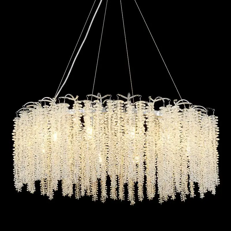 

Modern fringed crystal chandelier LED luxury dining room circular living room decorative lighting chrome new fixture