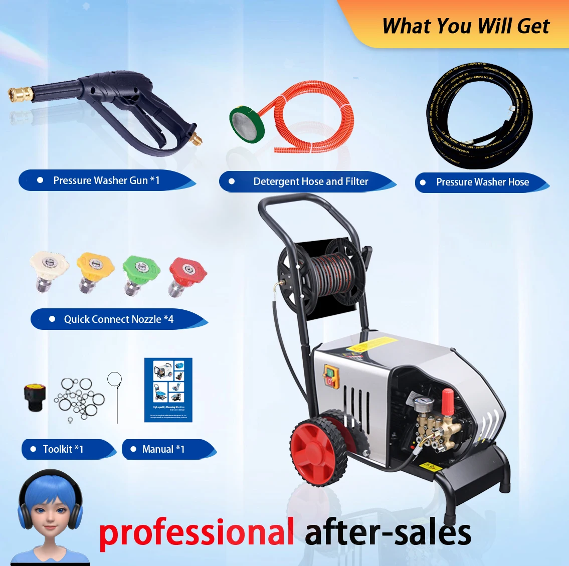 Portable High Pressure Washer 1800w Car Cleaner 100bar 1450psi Car Washing Machine Hidrolimpiadora