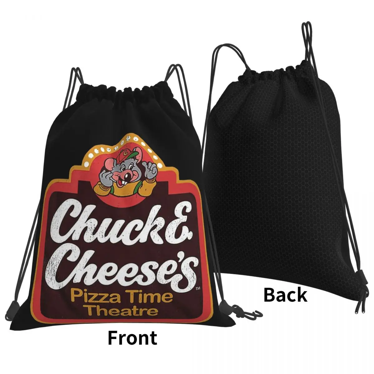 Chuck E Cheeses Pizza Time Theater Backpacks Multi-function Drawstring Bags Storage Bag Book Bags for Man Woman School
