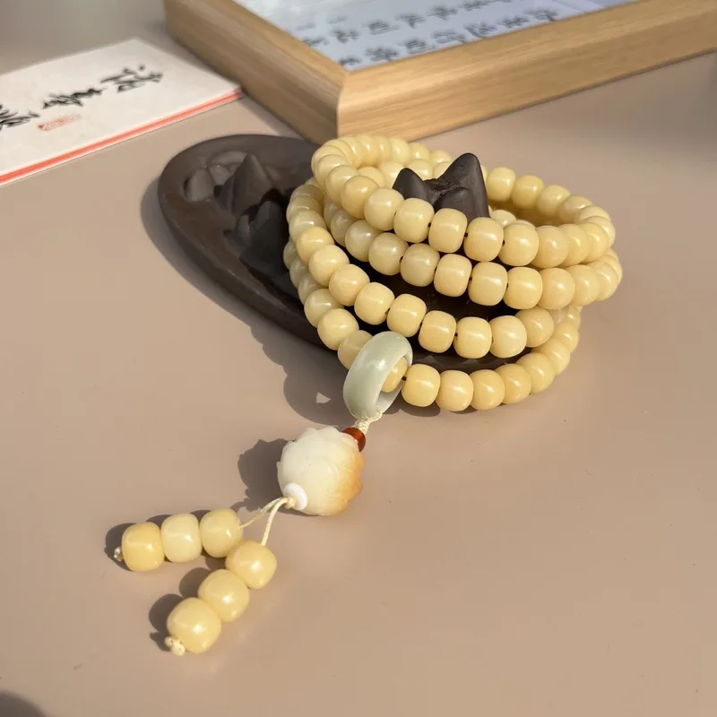 Root 108-bead bracelet, prayer white jade Bodhi beads for hand-held display and contemplation women's