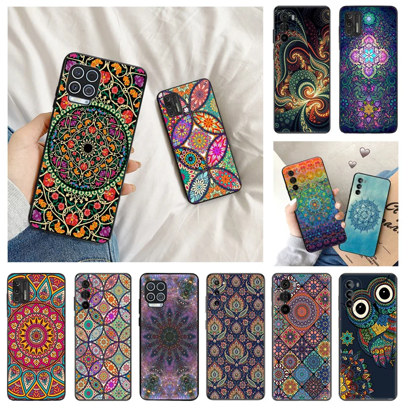 Ultra Thin Black Phone Case for Motorola G9 Edge 20 30 40 G50 G51 G60 G71 G22 G32 G52 G72 G53 G73 Abstact owl Mandala Cover