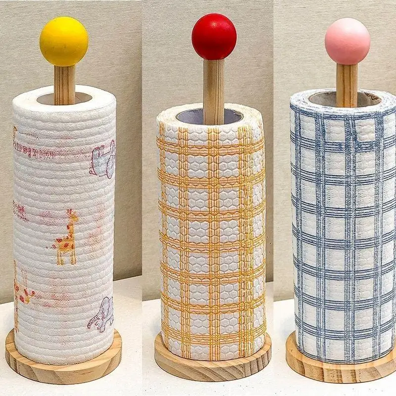 Wood Toilet Paper Holder No Drill Kitchen Storage Tissue Hanger Bathroom Accessories AntiSlip Vertical Tissue Holder Tissue Rack