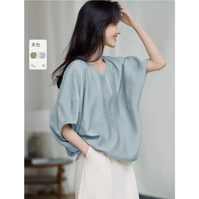 

Women Summer Simplicity Office Lady Solid Color O-neck Short Sleeve Shirts Ladies Fashion All-match Temperament Patchwork Tops