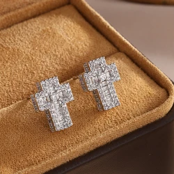 ZAKOL Hip Hop Rock Ice Out Cubic Zirconia Cross Stud Earrings for Men Women Punk Personalized Trendy Party Jewelry Gifts