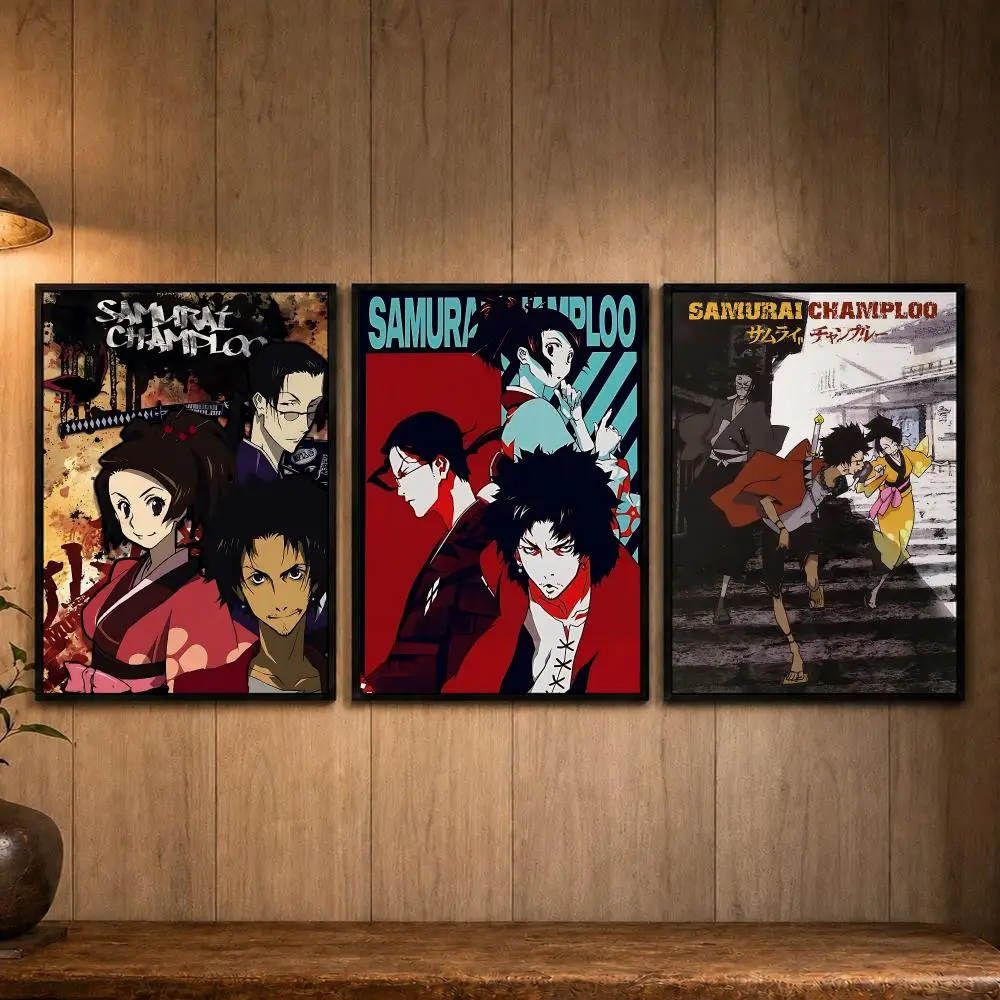 Trending Anime S-Samurai ChamplooS Poster Self-adhesive Art Poster Decoracion Painting Wall Art White Kraft Paper Home Decor