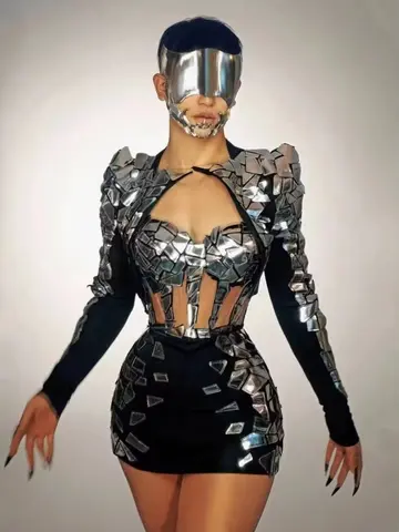 Sparkly seksi yüksek sokak aynalar üç parçalı setleri kadınlar kıyafet dansçı performans kostüm gece kulübü Bar parti gösterisi sahne giyim