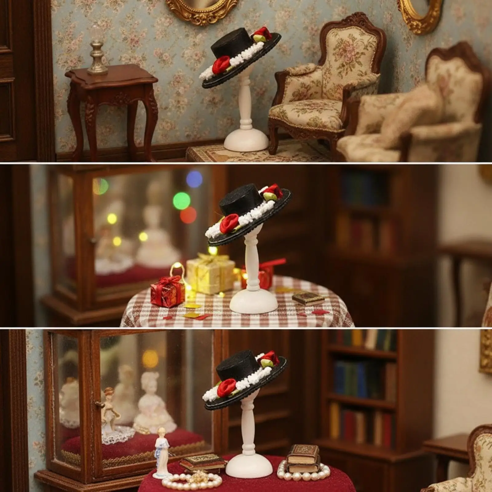 2-6pack Miniature Hat with Stand Textile Miniature Hat Stand European-Style for