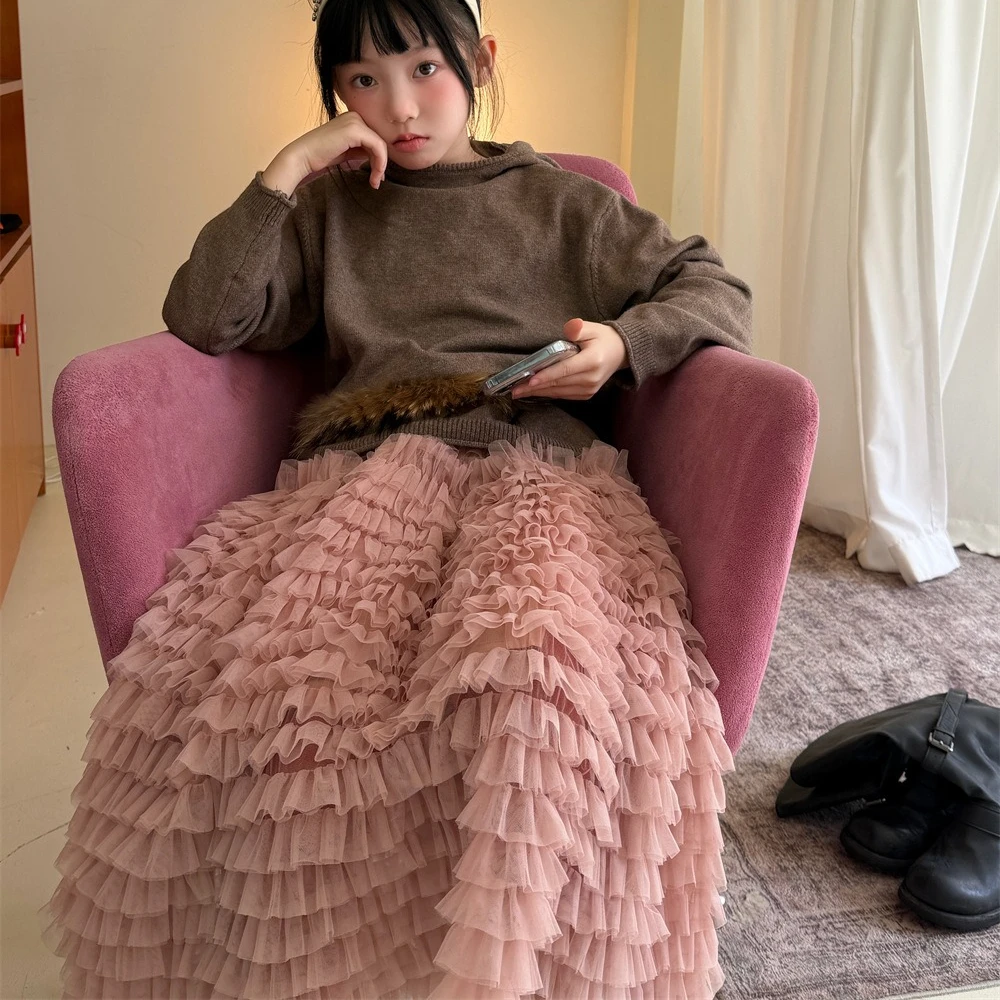 Girls Skirt 2026 Autumn and Winter New Children's Clothing Korean Style Baby Girl Temperament Delicate Puffy Cake Long Skirt