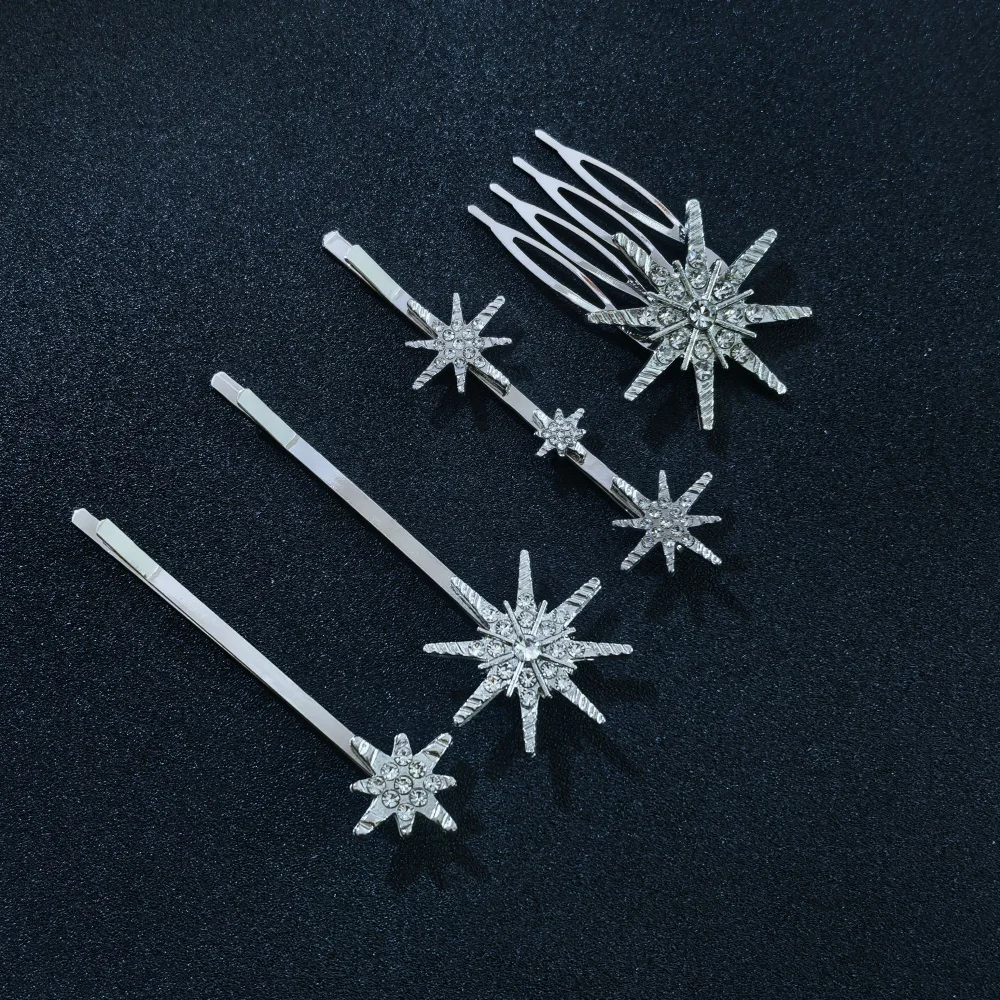 3/4-teiliges Set Kristall-Stern-Haarnadeln für Frauen und Mädchen, Metall-Haarspangen, Luxus-Haarnadeln für Damen, Hochzeits- und Braut-Haaraccessoires – Detail 7