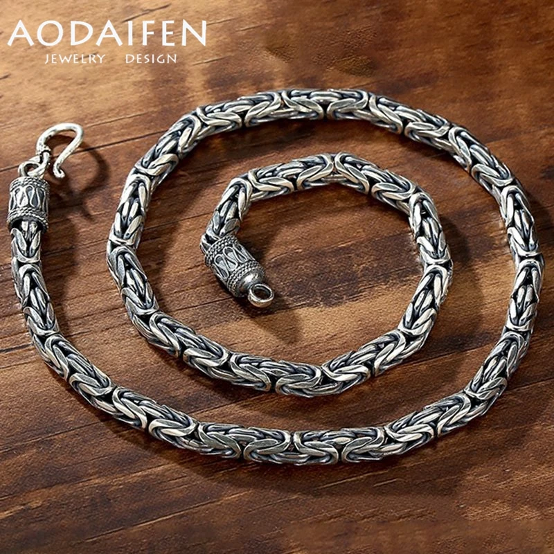 

AODAIFEN Domineering Retro Sterling Silver Handcrafted Safety Pattern Necklace for Men's Generous Fashion Trend Hip Hop Jewelry