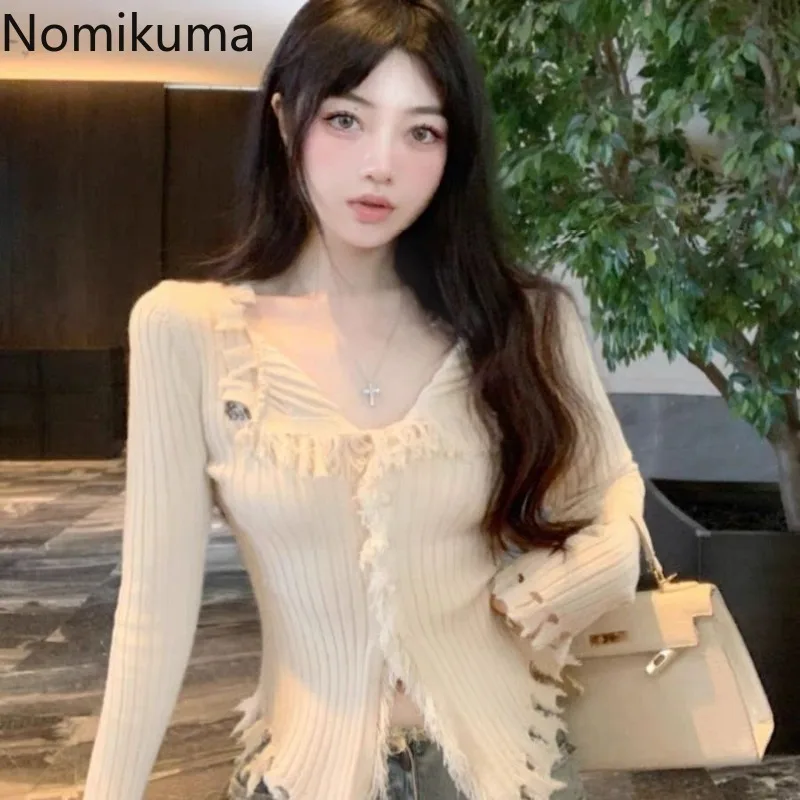 

Chic Cardigan for Women's Slim Fit V-neck Sueter Mujer Winter Clothing Fashion Knitted Cropped Sweater Tops Korean Pull Femme