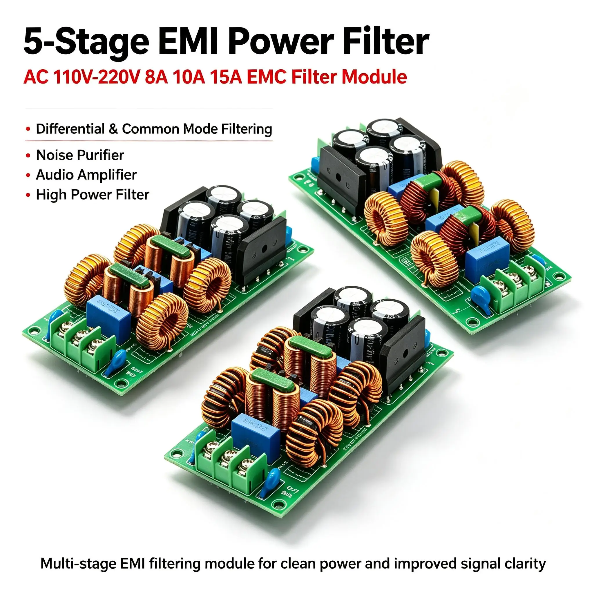 DYKB EMI Power Filter AC 110V-220V 5-Stage 8A 10A 15A EMC DC Differential & Common Mode Filtering Purifier Noise Audio Amplifier