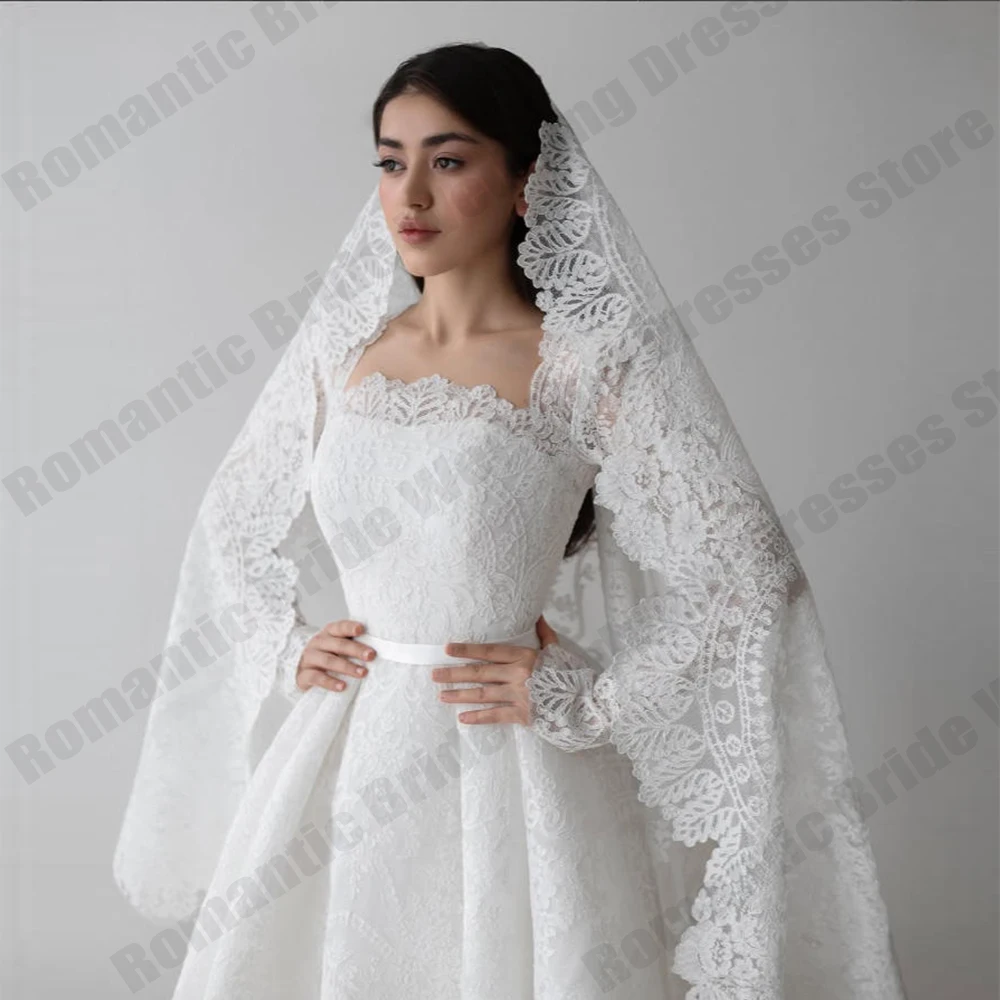 Gorgeous Lace Women's Wedding Dresses A-line Elegant Long Sleeve Square Neck Princess Bridal Gowns vestido de novia Customized