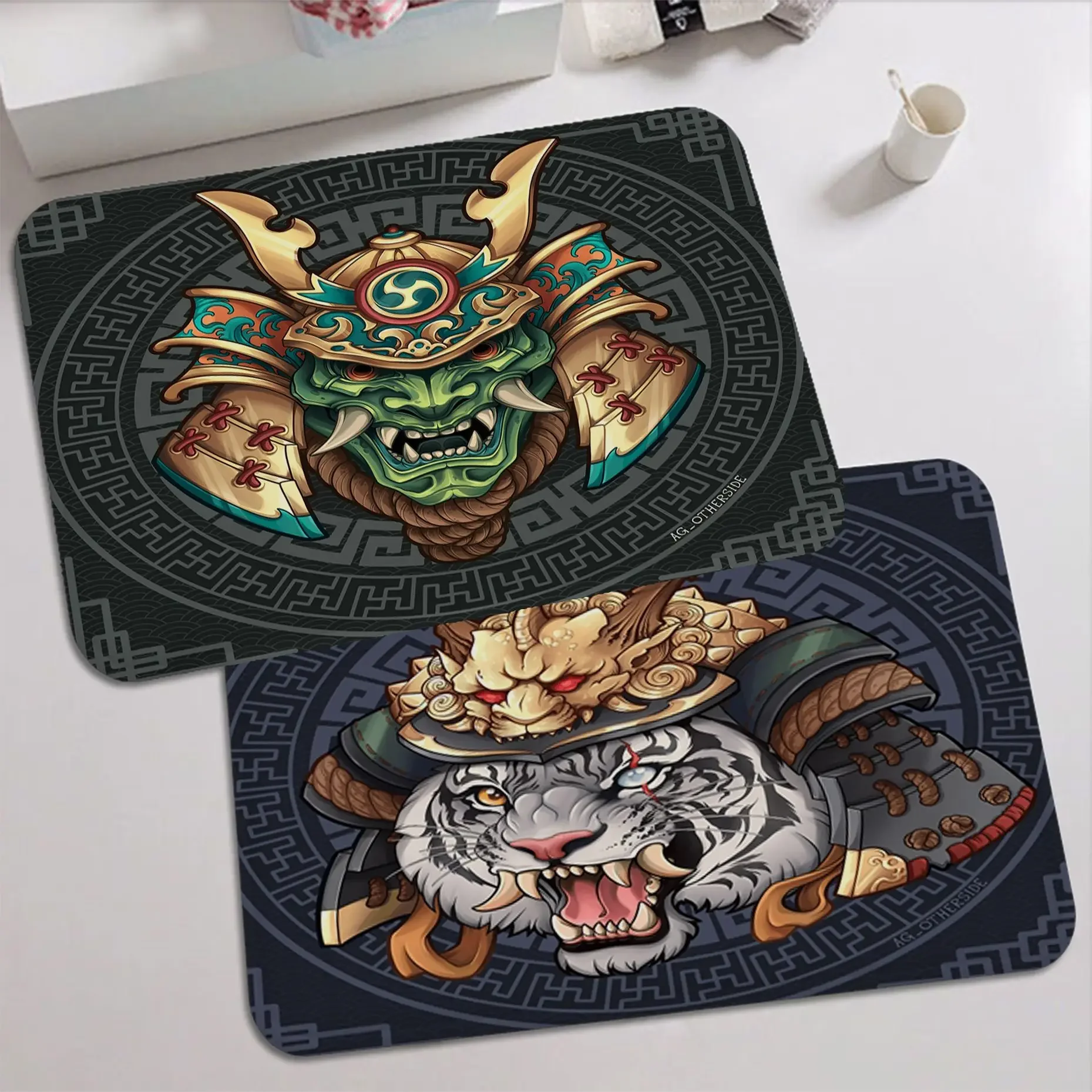 Japanese Samurai Oni Mask Door Mat INS Style Soft Bedroom Floor House Laundry Room Mat Anti-skid Welcome Rug