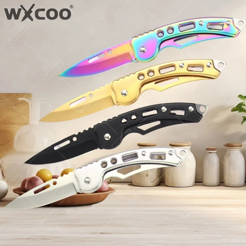 WXCOO Mini Folding Knife Portable Keychain Multifunctional Stainless Steel Pocket Knife for Fruit Vegetable Cooking Kitchen